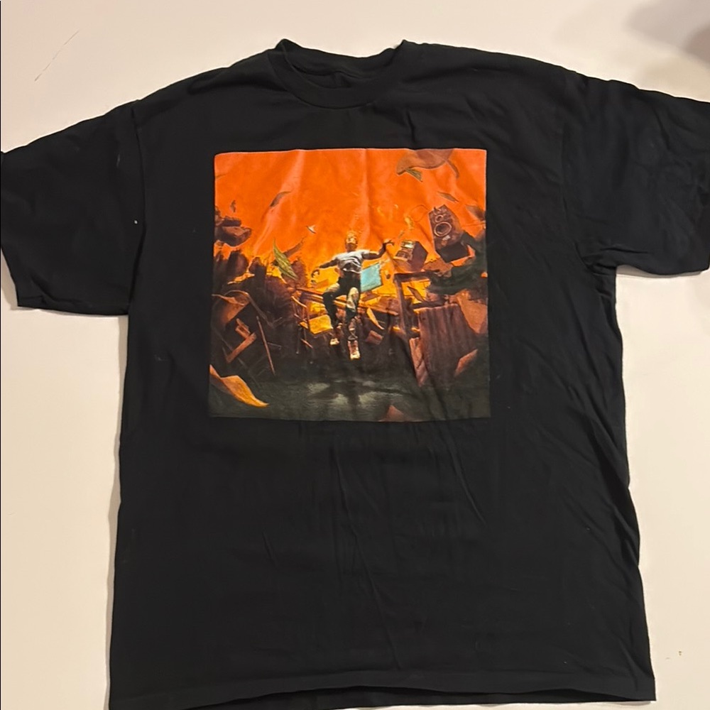 Logic band tee. Black and Orange Short Sleeve Tee with Graphic Designs